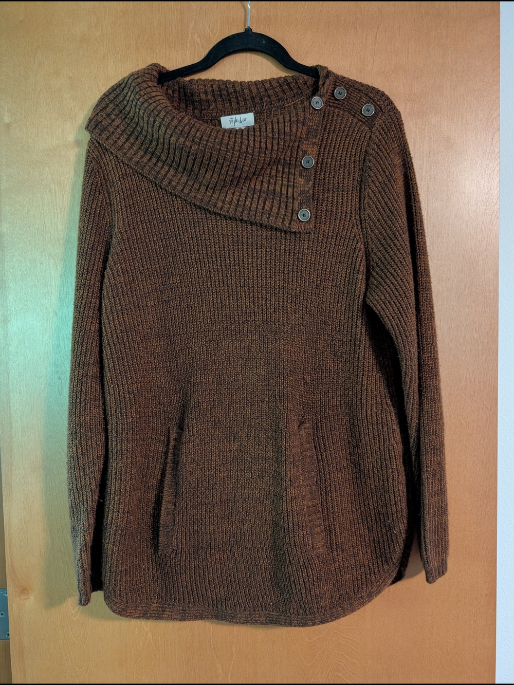 Style & Co. Brown Button-Shoulder Turtleneck Sweater XL